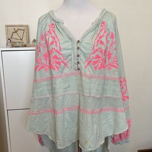 Free People woven oversized shirt with embroidery
